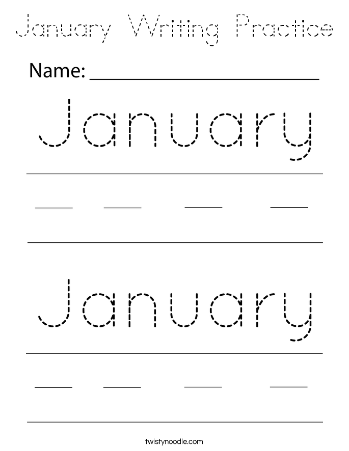 January Writing Practice Coloring Page