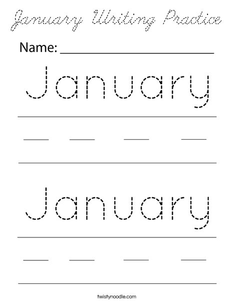 January Writing Practice Coloring Page