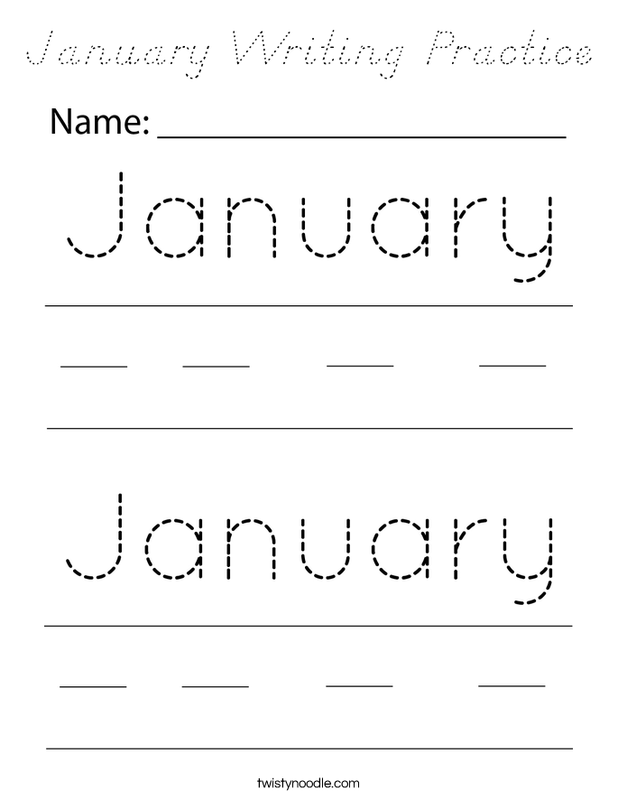 January Writing Practice Coloring Page