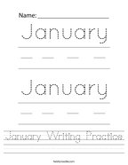 January Writing Practice Handwriting Sheet