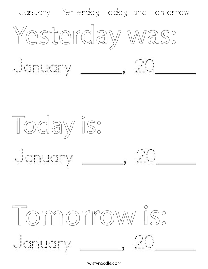 January- Yesterday, Today, and Tomorrow Coloring Page
