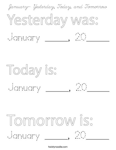 January- Yesterday, Today and Tomorrow Coloring Page