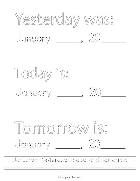 January- Yesterday, Today and Tomorrow Worksheet