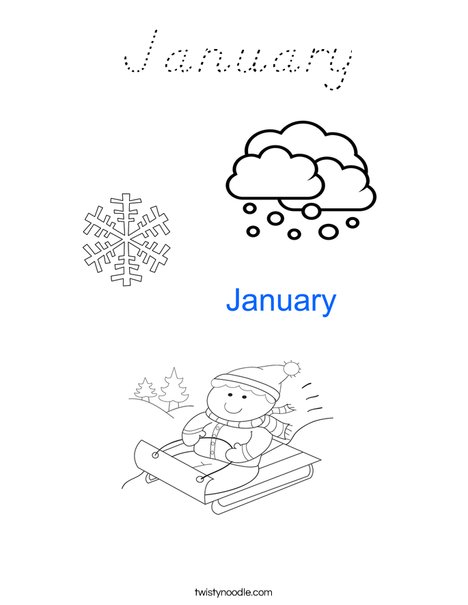 January Coloring Page - D'Nealian - Twisty Noodle