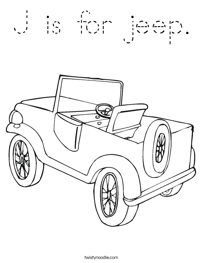 J is for jeep. Coloring Page