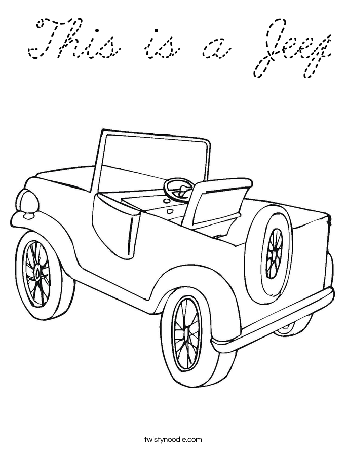 This is a Jeep Coloring Page - Cursive - Twisty Noodle