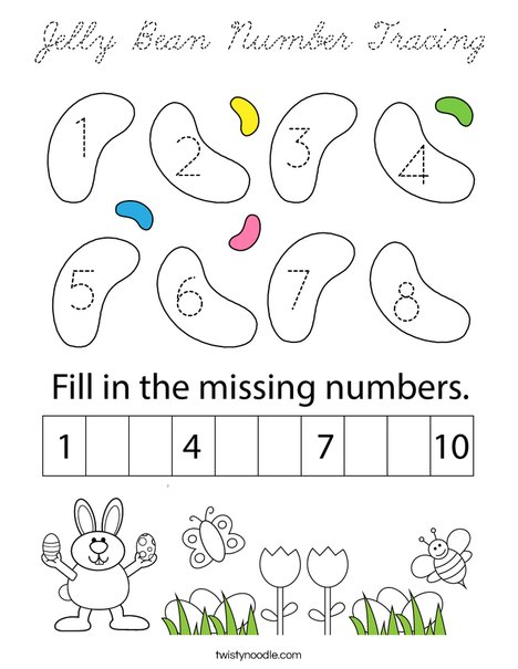 Jelly Bean Number Tracing Coloring Page