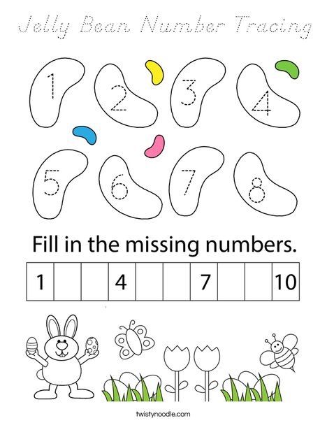 Jelly Bean Number Tracing Coloring Page