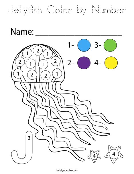 Jellyfish Color by Number Coloring Page