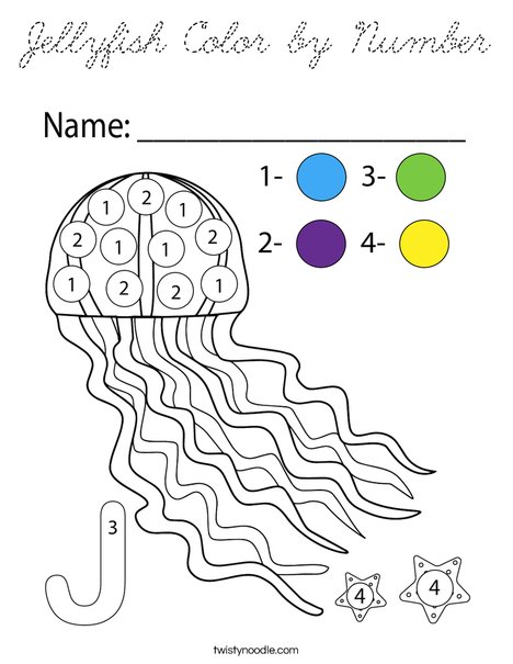 Jellyfish Color by Number Coloring Page