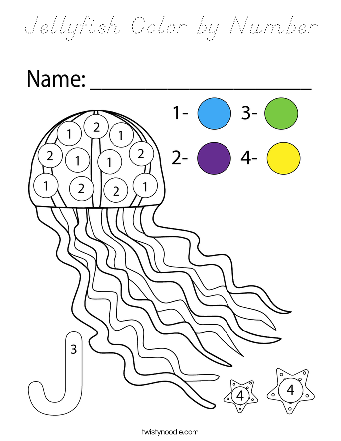 Jellyfish Color by Number Coloring Page