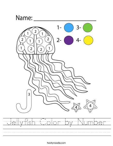 Jellyfish Color by Number Worksheet