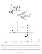 Jet starts with J Handwriting Sheet