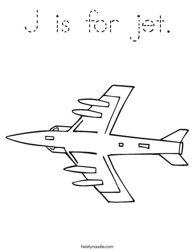 J is for jet. Coloring Page