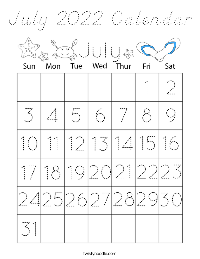 July 2022 Calendar Coloring Page
