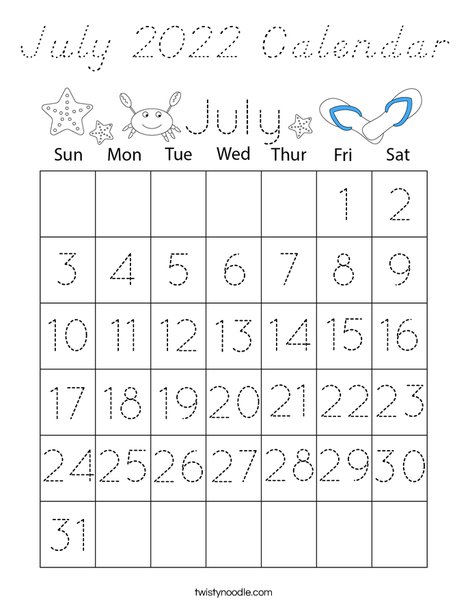 July 2020 Calendar Coloring Page