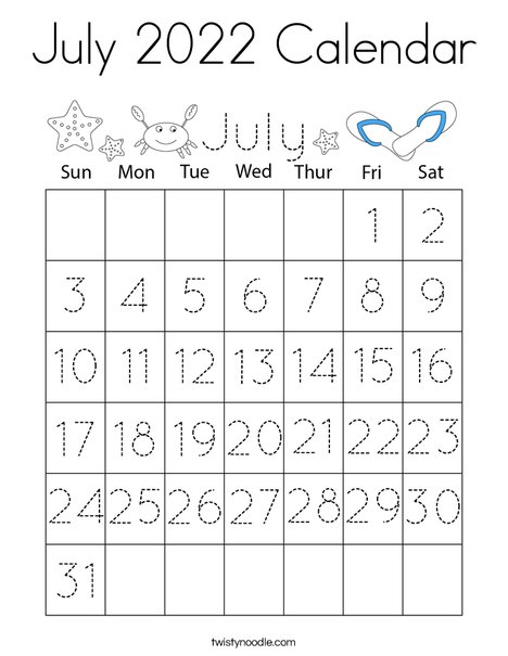 July 2020 Calendar Coloring Page