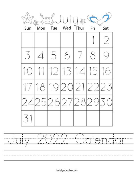 July 2020 Calendar Worksheet