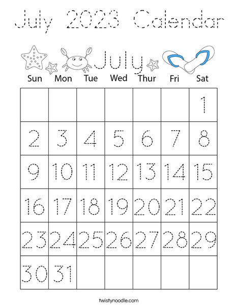 July 2023 Calendar Coloring Page