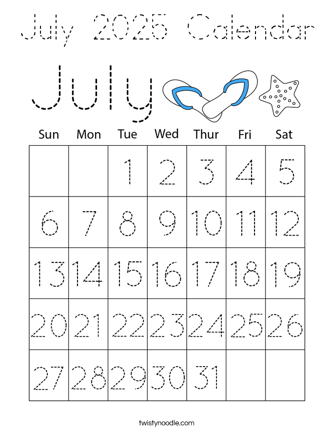 July 2025 Calendar Coloring Page