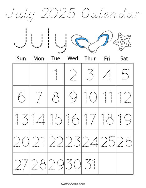 July 2025 Calendar Coloring Page