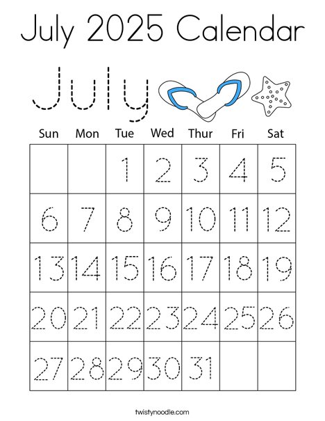 July 2025 Calendar Coloring Page