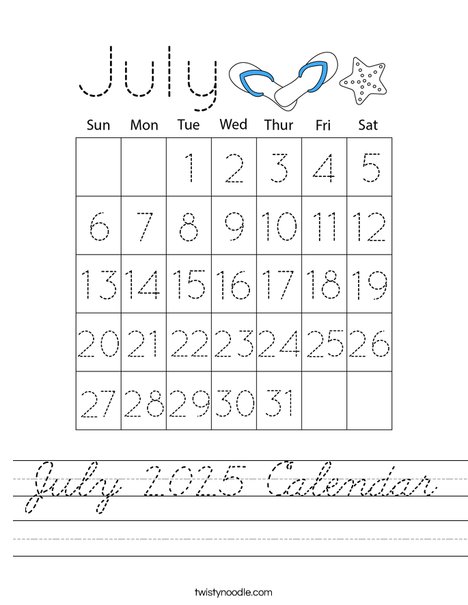 July 2025 Calendar Worksheet