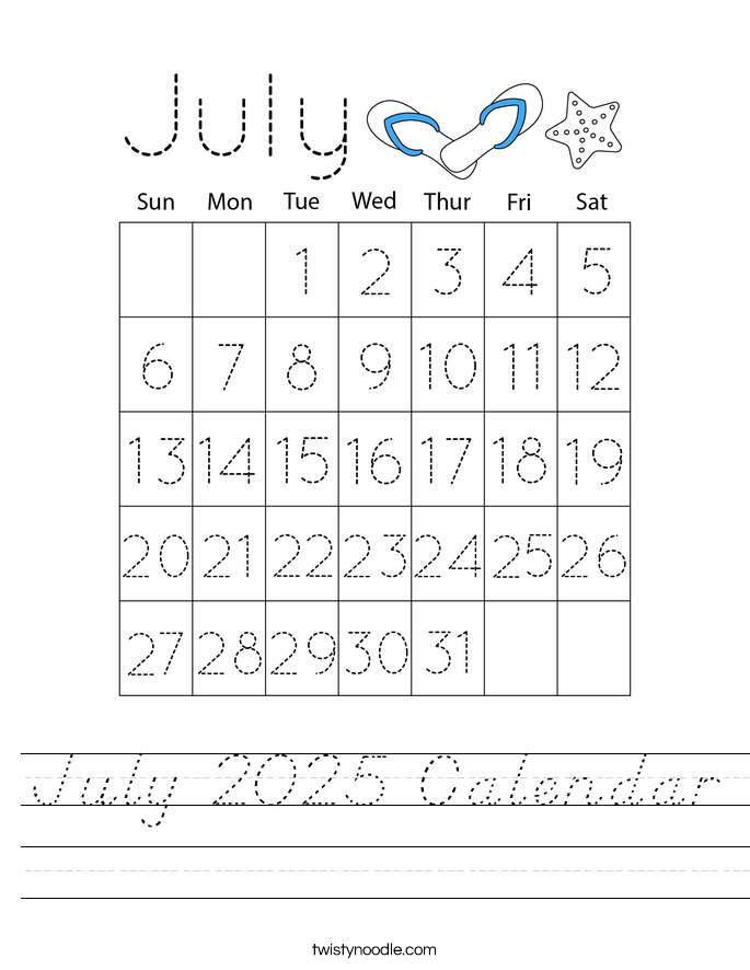 July 2025 Calendar Worksheet