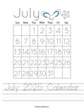July 2025 Calendar Worksheet