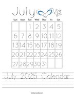 July 2025 Calendar Handwriting Sheet