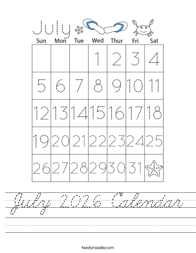 July 2026 Calendar Worksheet