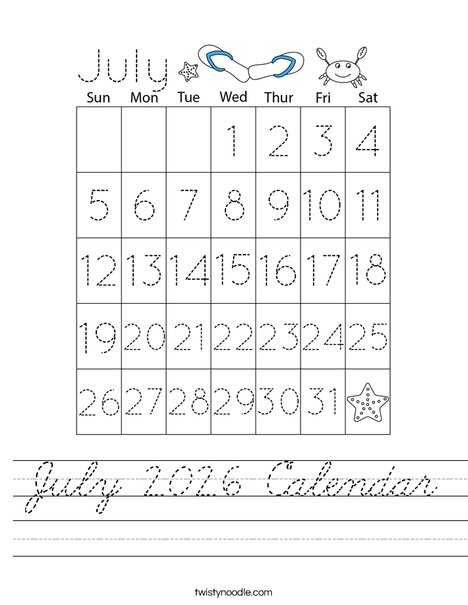 July 2026 Calendar Worksheet