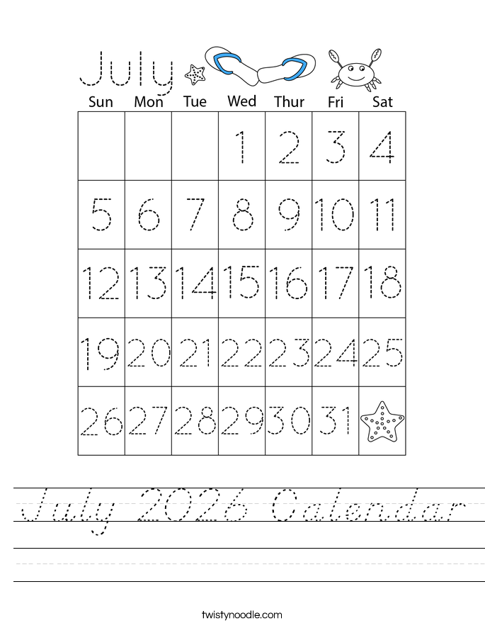 July 2026 Calendar Worksheet