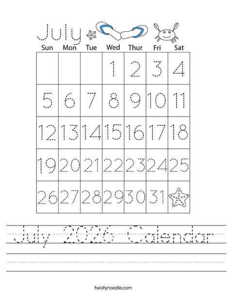 July 2026 Calendar Worksheet