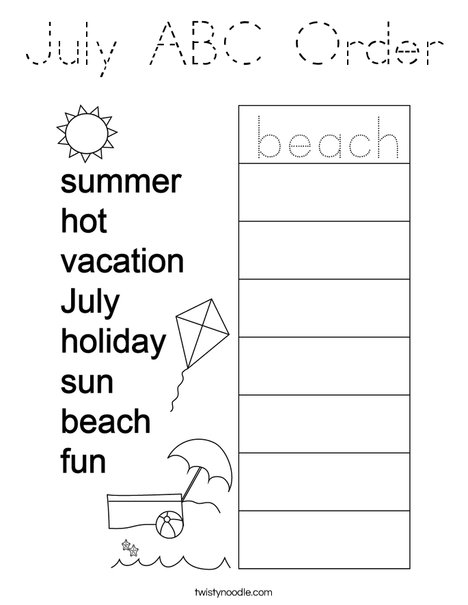 July ABC Order Coloring Page