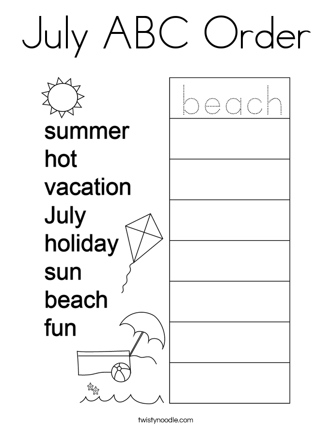 July ABC Order Coloring Page