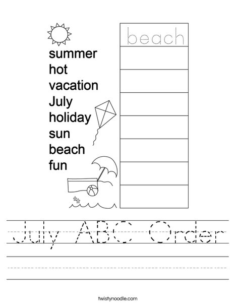 July ABC Order Worksheet