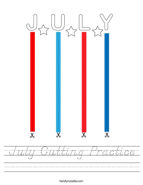 July Cutting Practice Worksheet