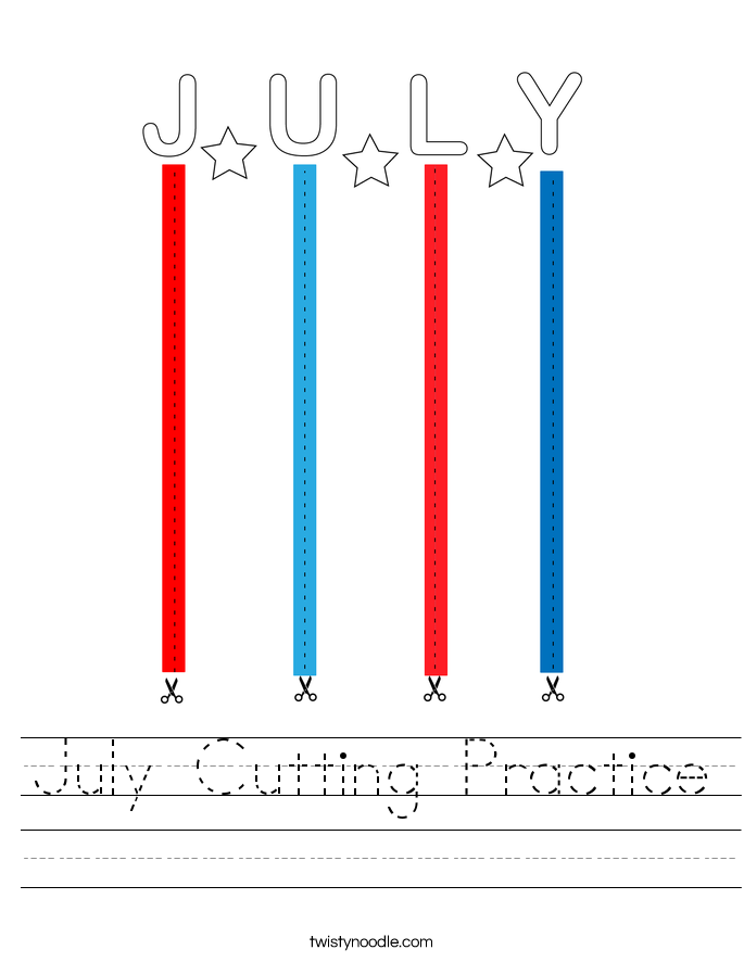 July Cutting Practice Worksheet