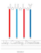 July Cutting Practice Handwriting Sheet
