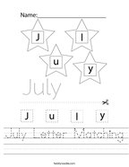 July Letter Matching Handwriting Sheet
