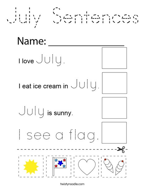 July Sentences Coloring Page