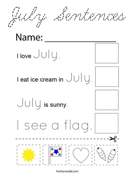 July Sentences Coloring Page