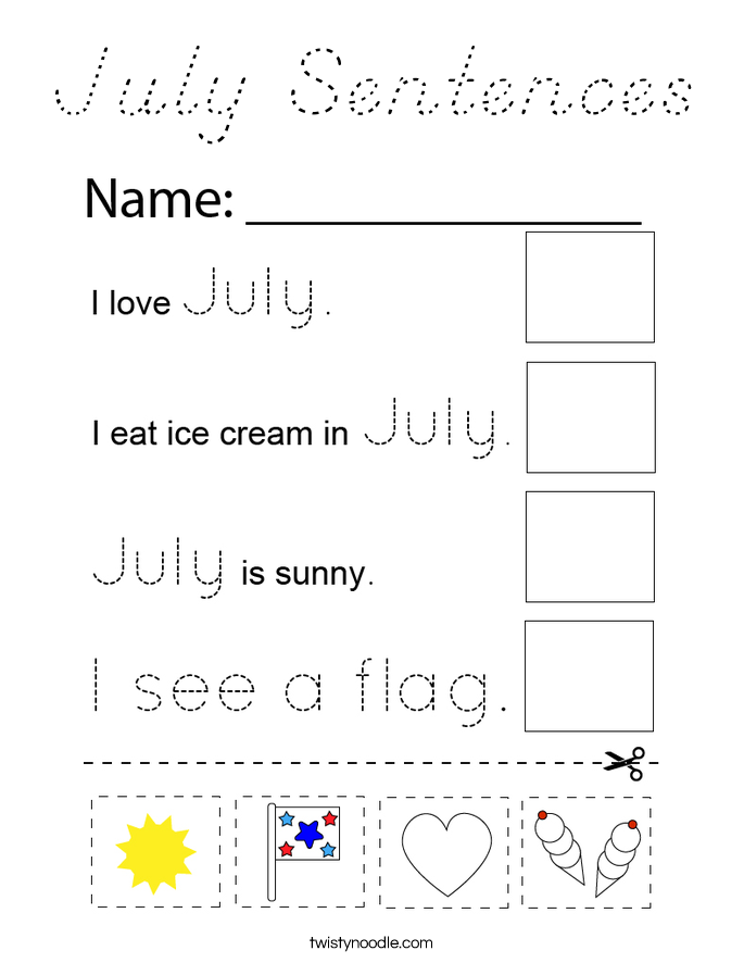 July Sentences Coloring Page