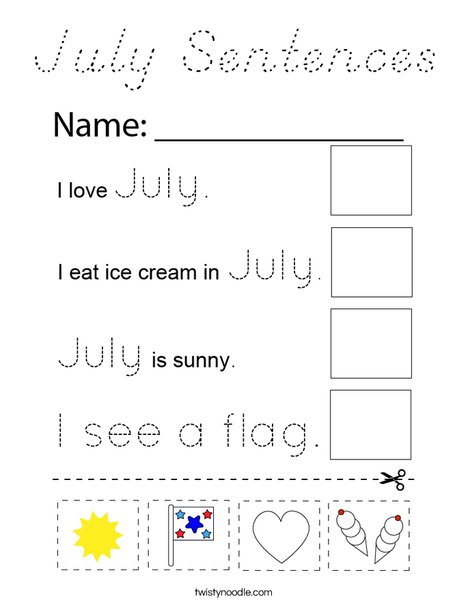 July Sentences Coloring Page