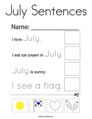July Sentences Coloring Page