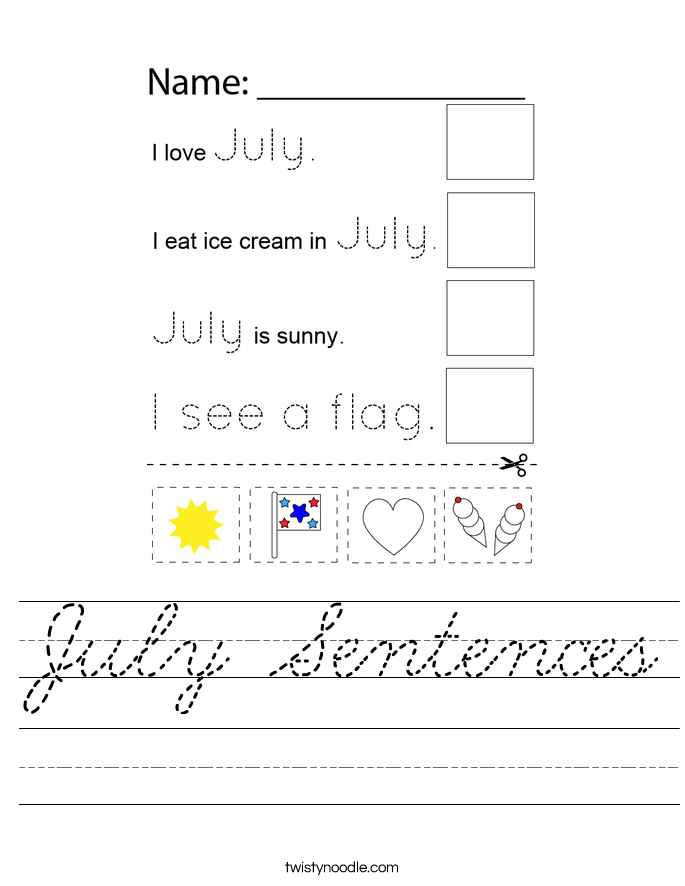 July Sentences Worksheet