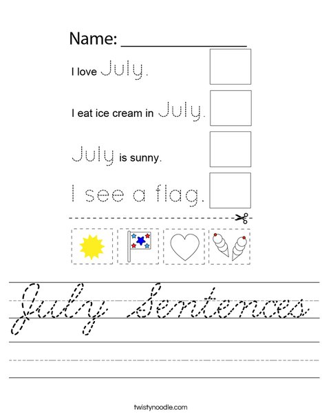 July Sentences Worksheet
