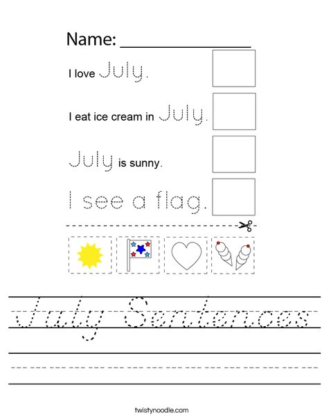 July Sentences Worksheet