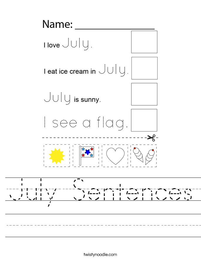 July Sentences Worksheet